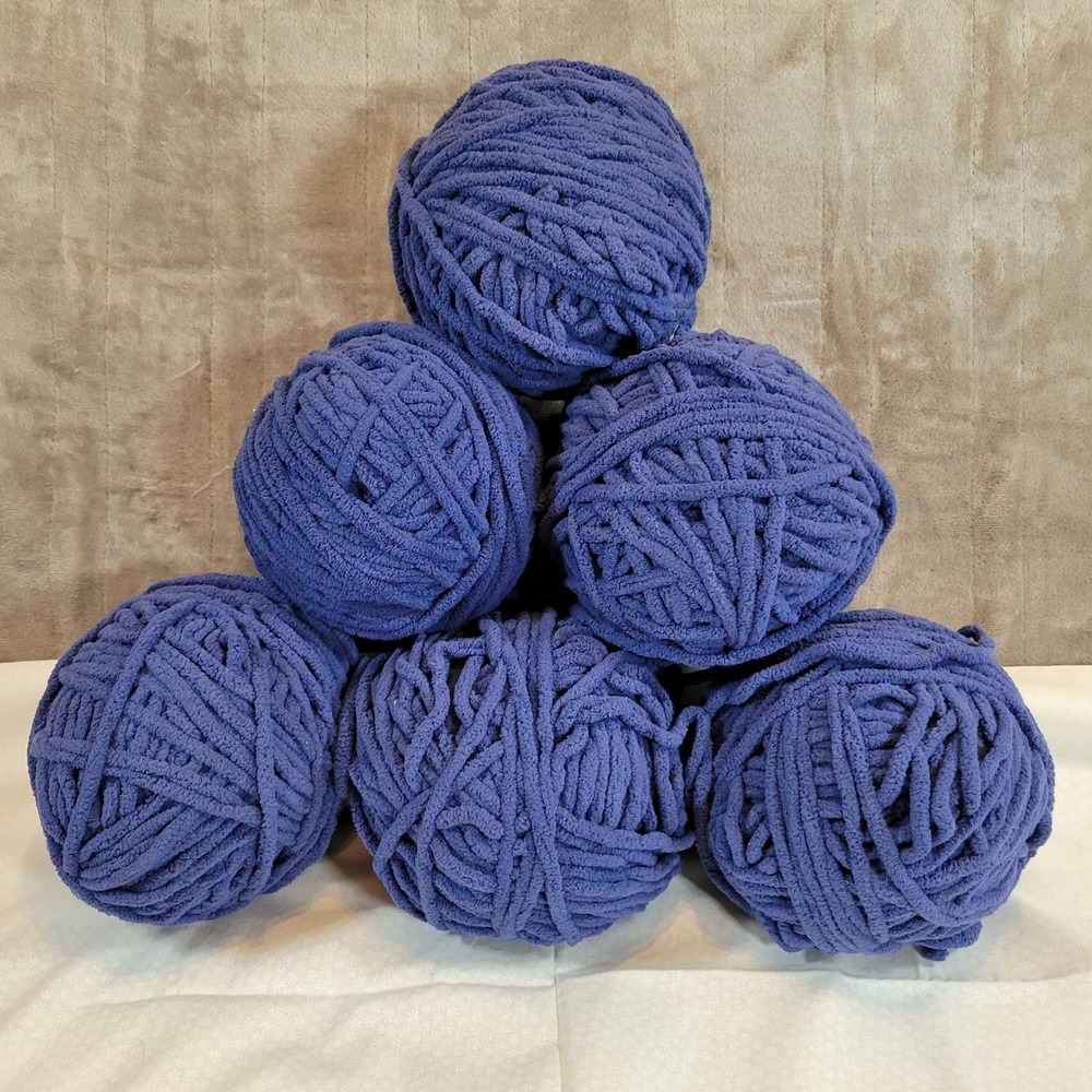 Bernat Blanket Yarn Twilight Blue Chenille Super Bulky Lot of 6 Rolls